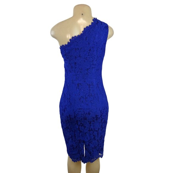 Eliza J Womens One-Shoulder Royal Blue Lace Sheath Dress Sz 4 - New - Picture 3 of 9